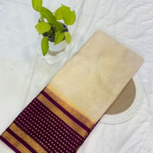 ivory cream silk saree with royal wine zari border